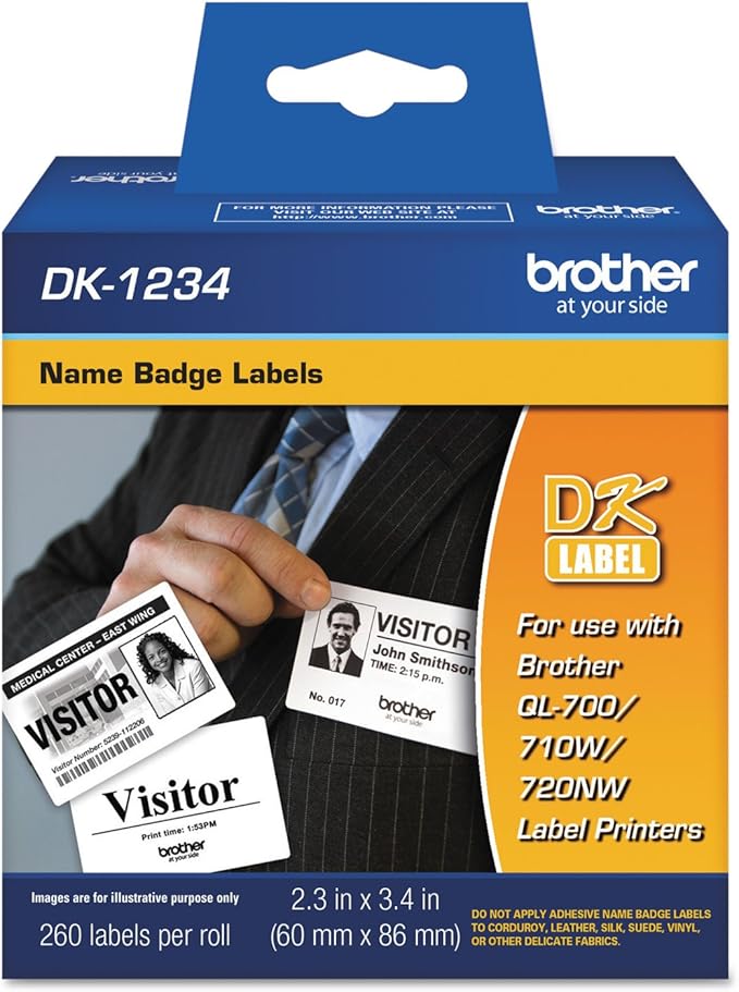 Genuine Brother DK-1234 Die-Cut Adhesive Badge White Paper Labels for QL Label Printers