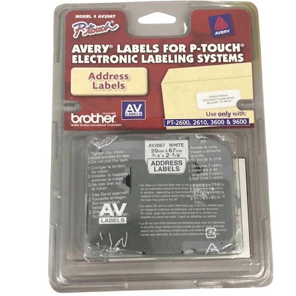 New, Pre-Owned, Original Brother P-touch AV2067 Black On White Address Label (20mm x 67mm ), AV-2067