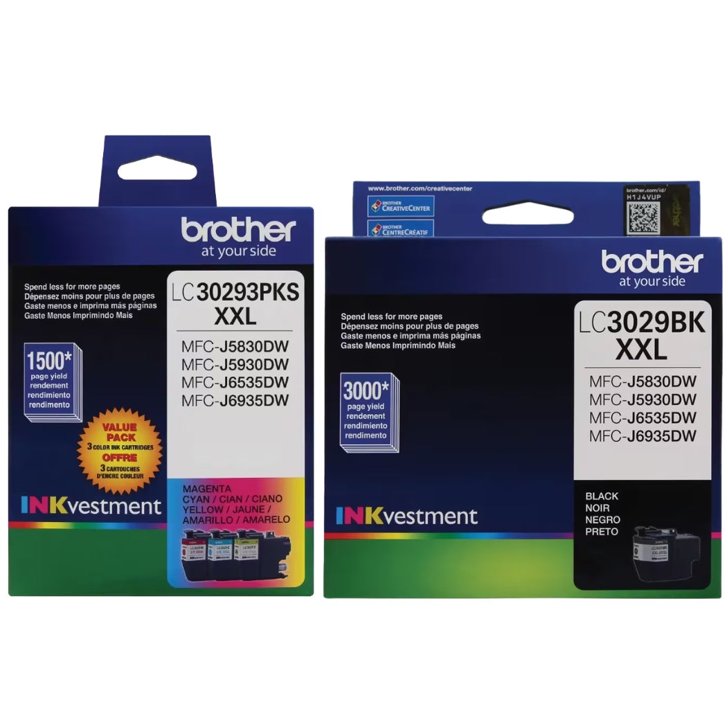 New, Pre-Owned - Brother LC3029XXL Extra High Yield Black, Cyan, Magenta, Yellow Ink Cartridges, Pack Of 4