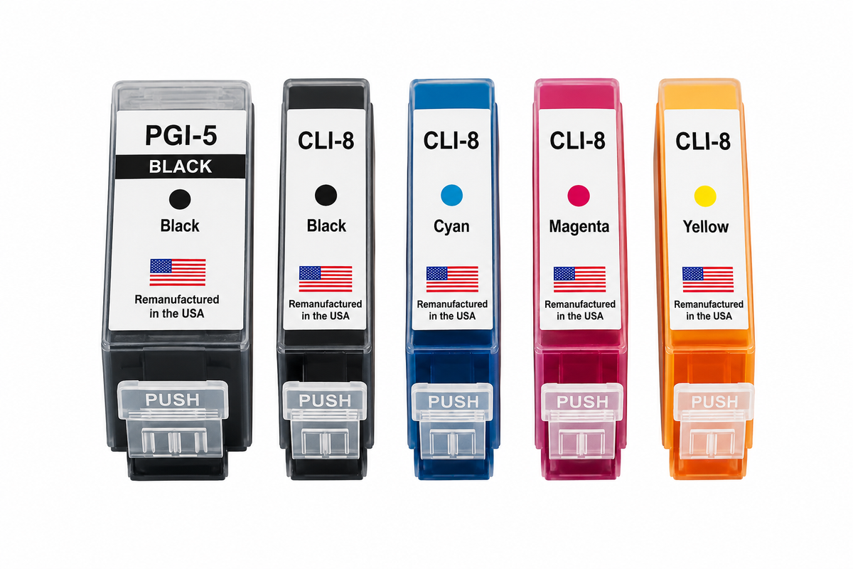 U.S. Remanufactured for Canon PGI-5 Black / CLI-8 Black, Colors 5-Pack