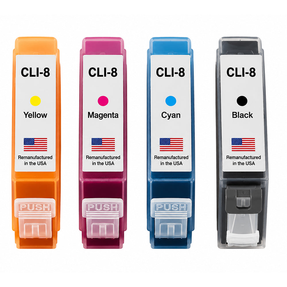 U.S. Remanufactured for Canon CLI-8 Black / 3 Color Ink Cartridge 4-Pack