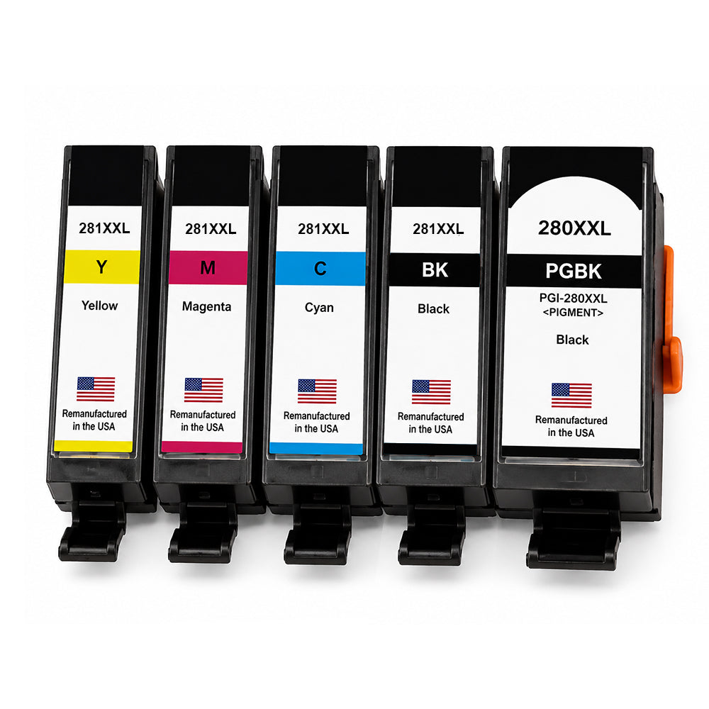 U.S. Remanufactured for Canon PGI-280XXL Black and CLI-281XXL Black, Cyan, Magenta and yellow Ink Cartridges (5Pack)