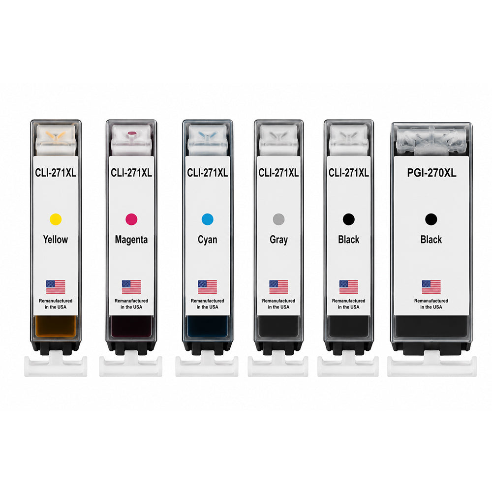 U.S. Remanufactured for Canon 1 PGI-270XL Black / CLI-271XL 1 Black, Gray and 3 Colors Ink Cartridges 6-Pack