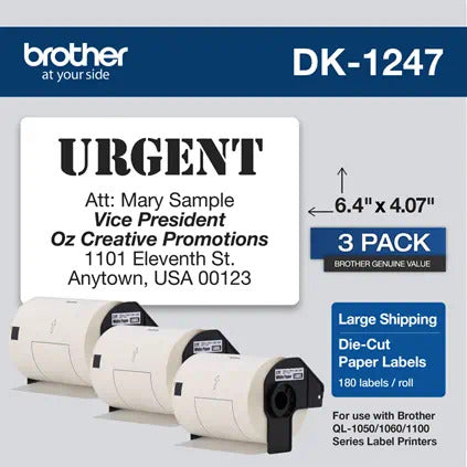 New, Pre-Owned - Brother DK-1247 Paper Shipping Labels, 3PK