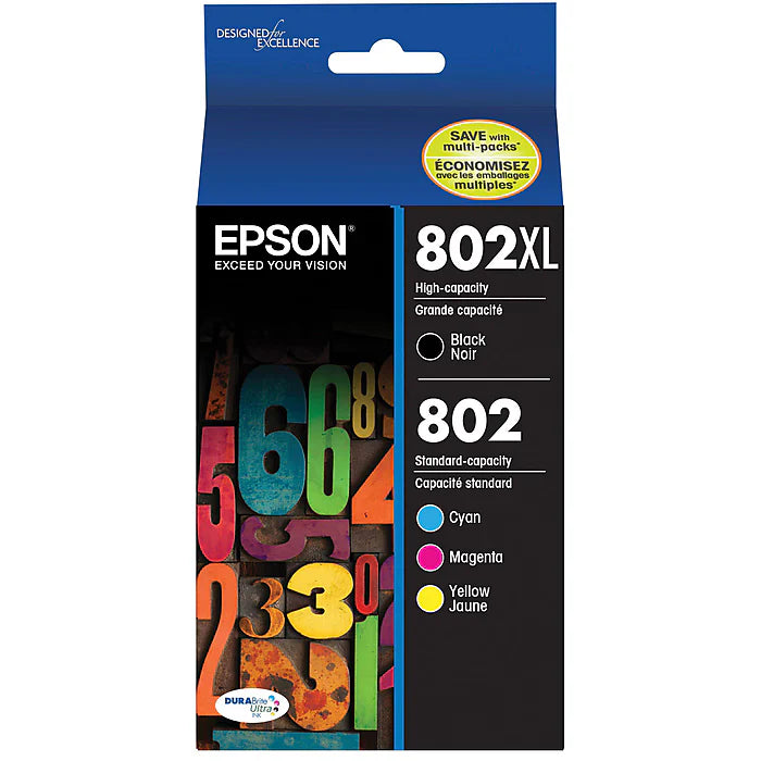 Original Epson 802XL/802 Multi-Color (4-Pack) Ink Cartridge