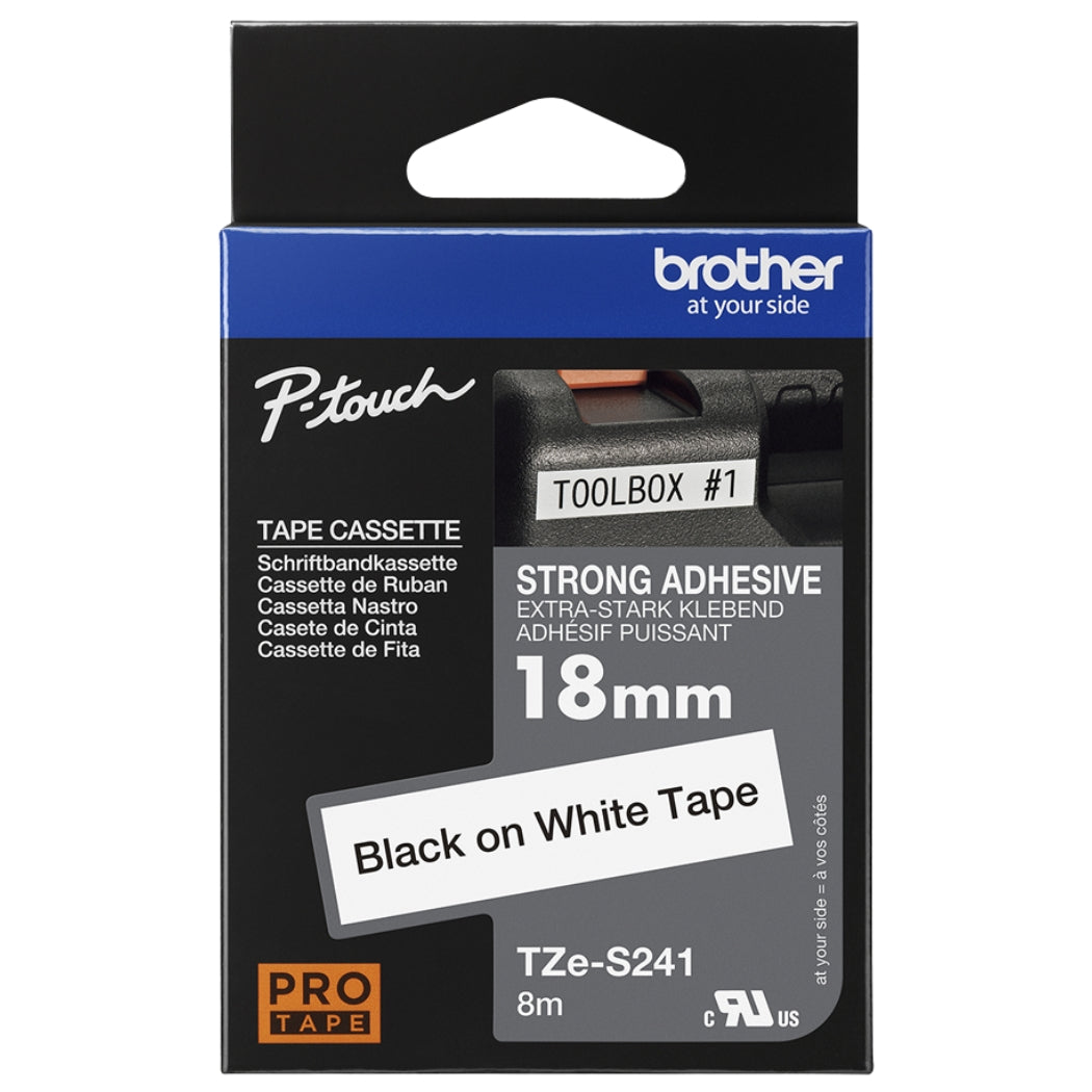 New, Pre-Owned - Brother TZe-S241 Labelling Tape Cassette – Black on White, 18mm wide