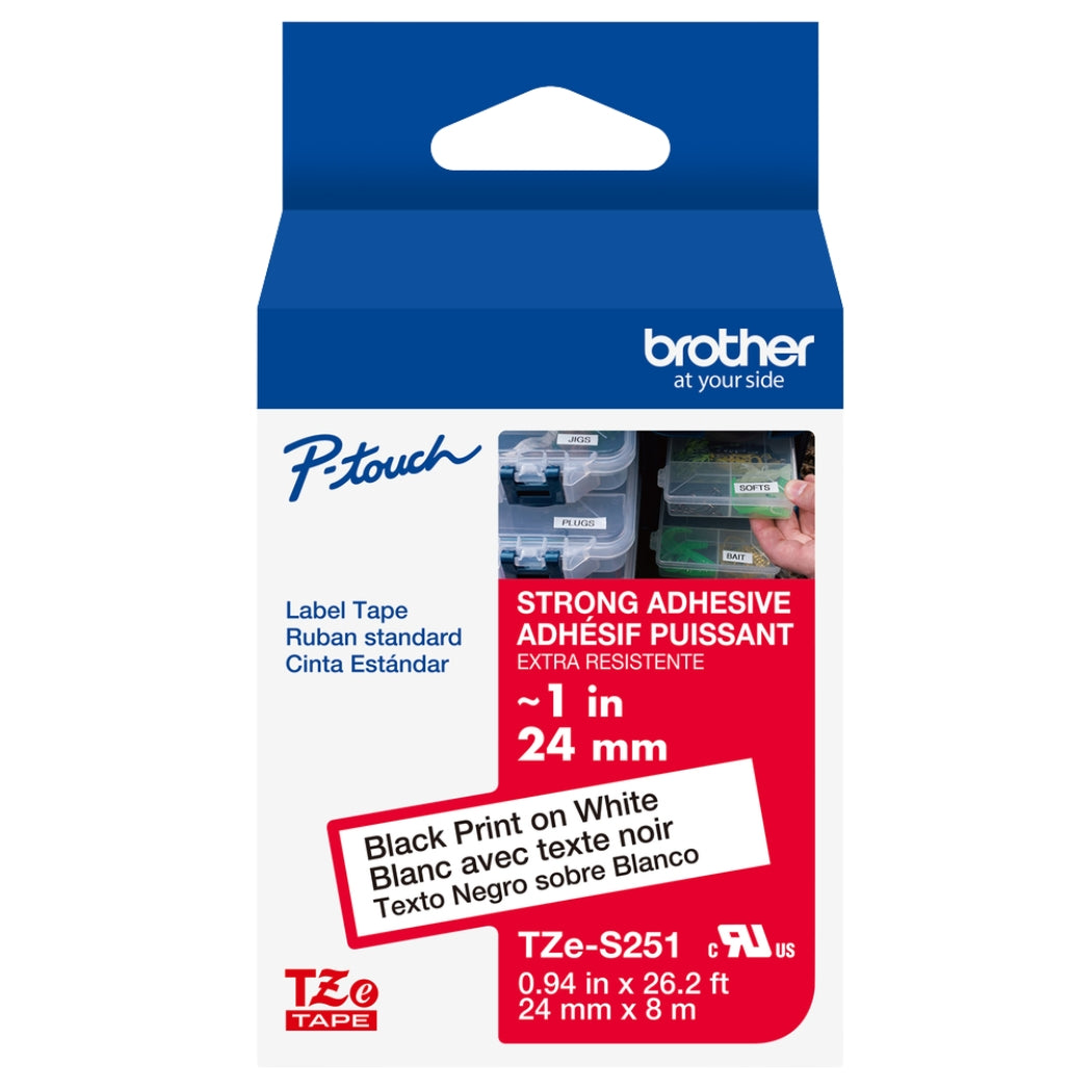 New, Pre-owned, Genuine Brother TZe-S251 Black on White Laminating Tape Width 0.9 inches (24 mm)