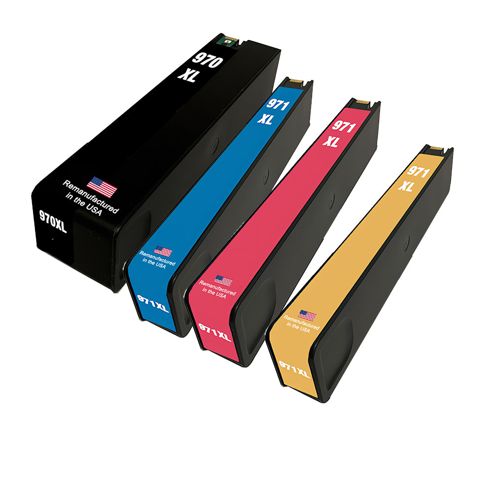 U.S. Remanufactured for HP 970XL 1 Black / 971XL 3 Color 4-pack Ink Cartridges