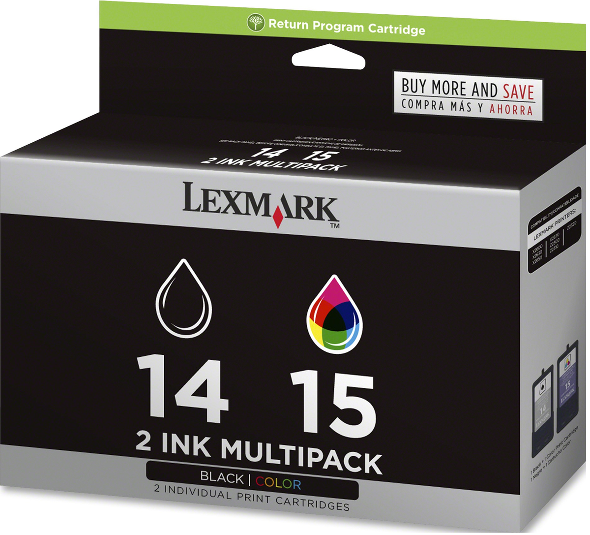 New, Pre-Owned - Lexmark (18C2239 ) #14 & #15 Black and Color Ink Cartridges