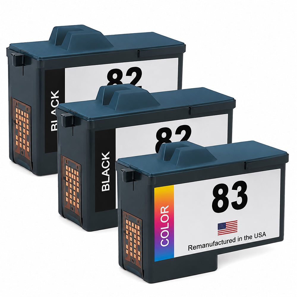 U.S. Remanufactured for Lexmark #82 2 Black / #83 1 Color Ink Cartridges 3-Pack