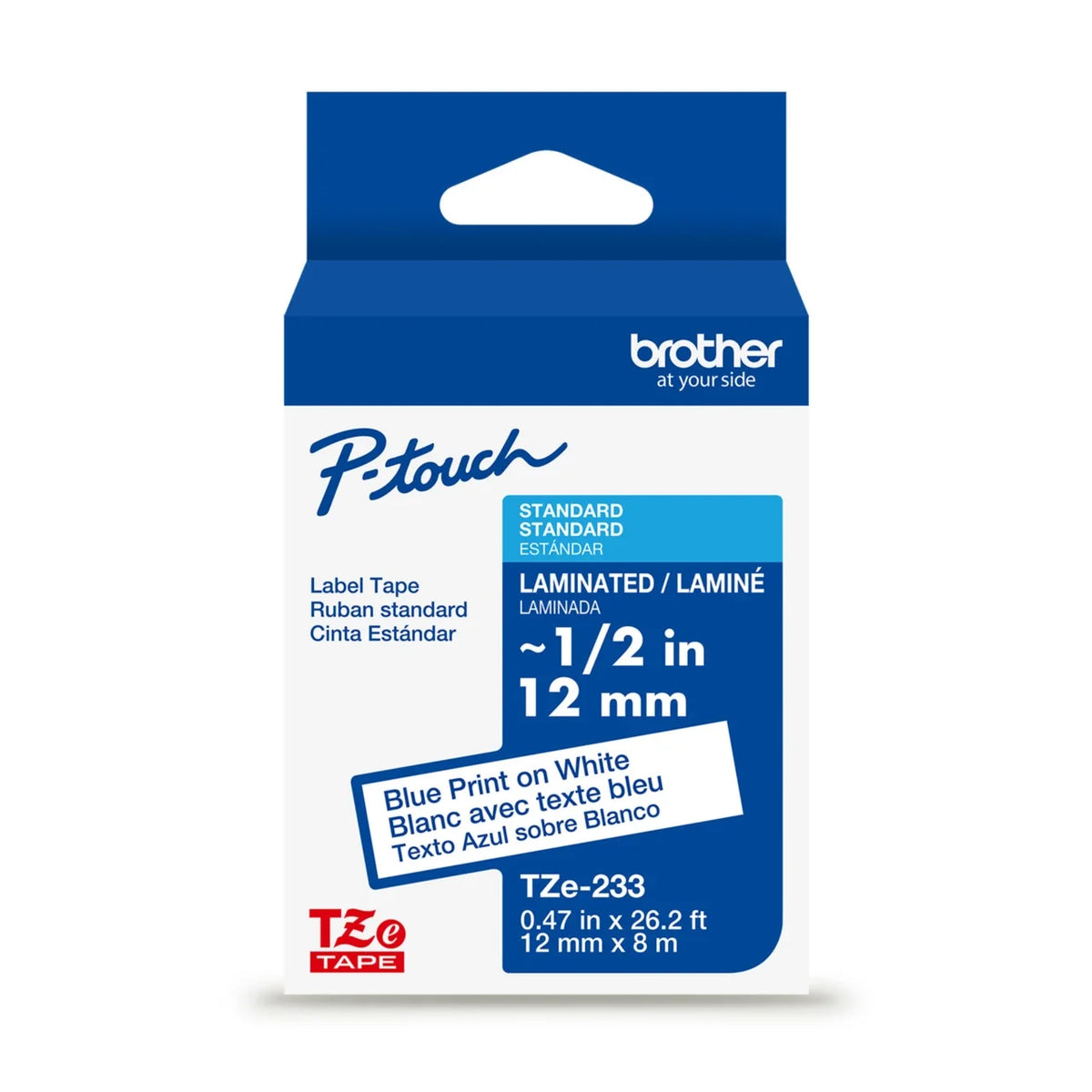 New, Pre-Owned, Original Brother MK233 Standard Yield Blue Ink on White Label Tape, MK-233