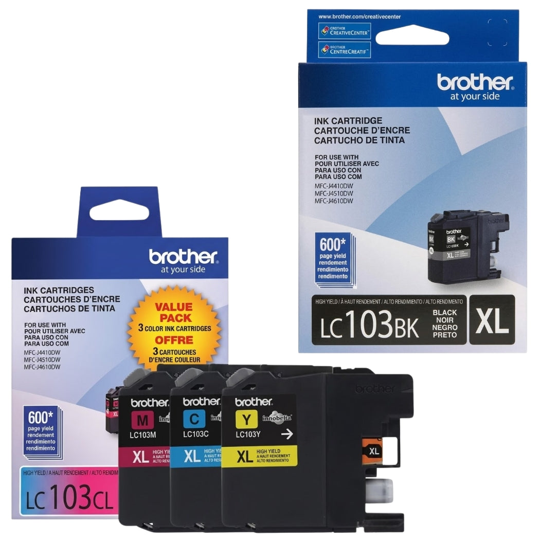 New, Pre-Owned - Brother LC103XL Black, Cyan, Magenta & Yellow Ink Cartridges