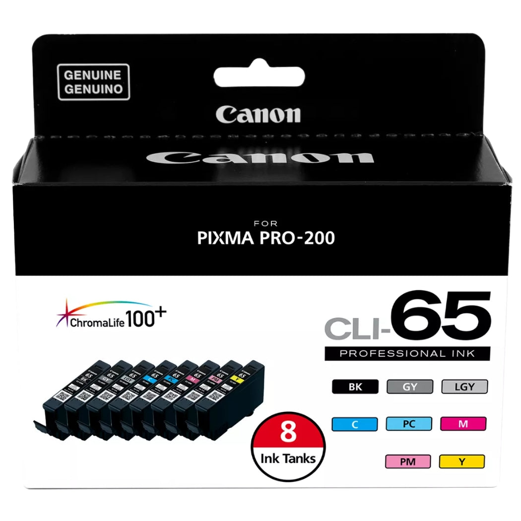 New, Pre-Owned - Canon CLI-65 High Yield Black and Multi-Colors Ink Cartridge, 8 Packs