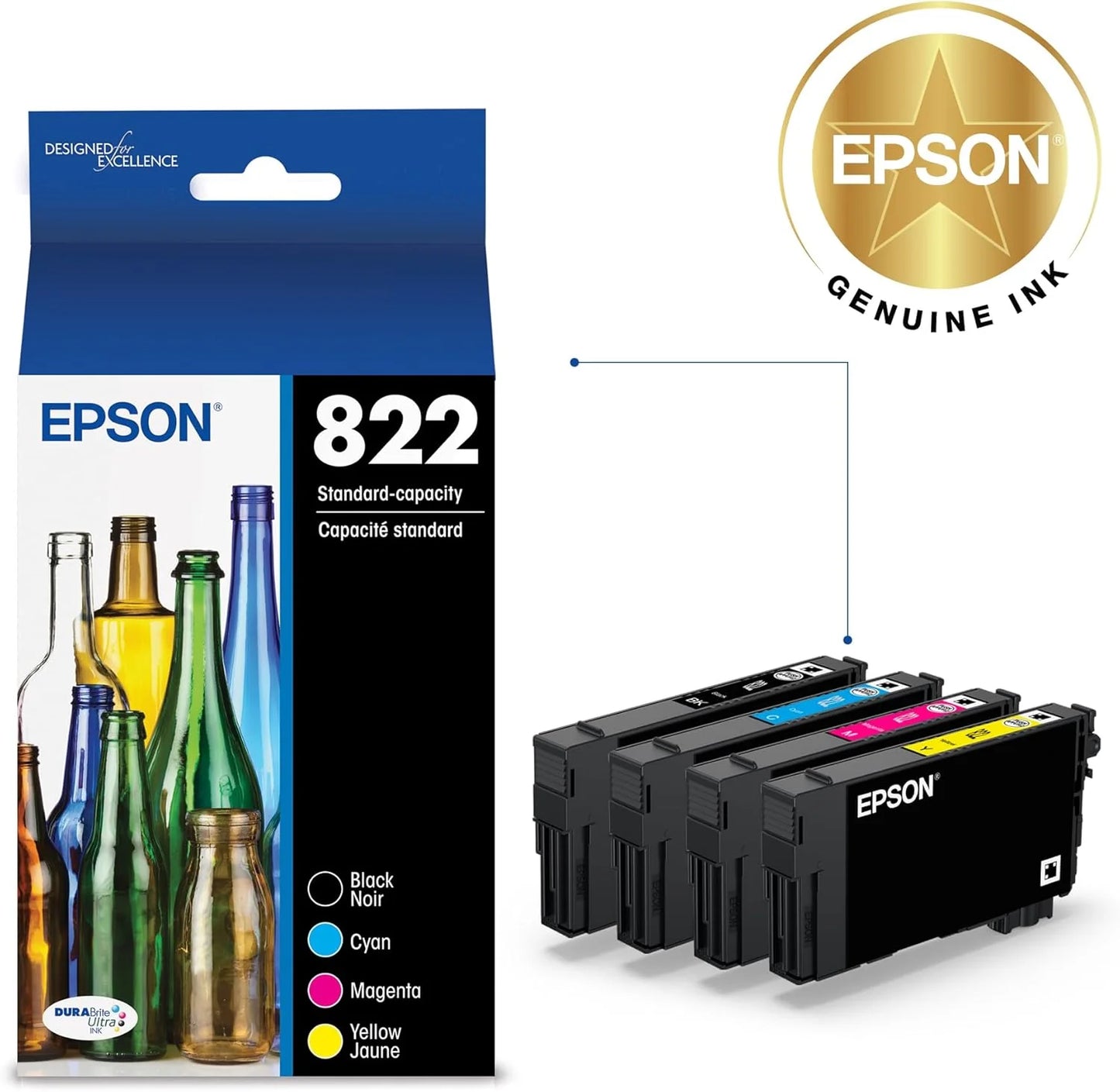 Original Epson 822 Standard Yield Multi-Color (4-Pack) Ink Cartridge