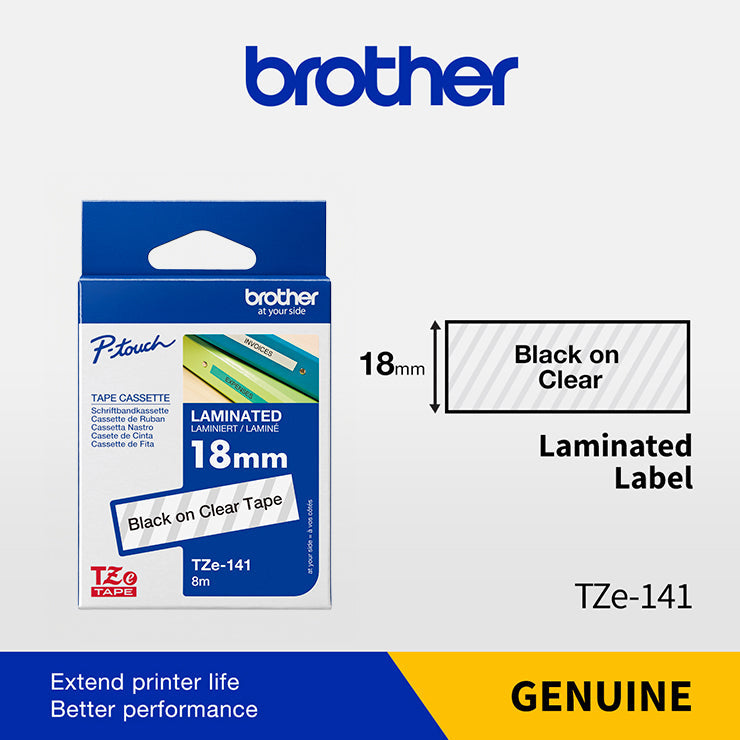 New, Pre-Owned - Brother TZe-141 Labelling Tape Cassette – Black on Clear, 18mm wide