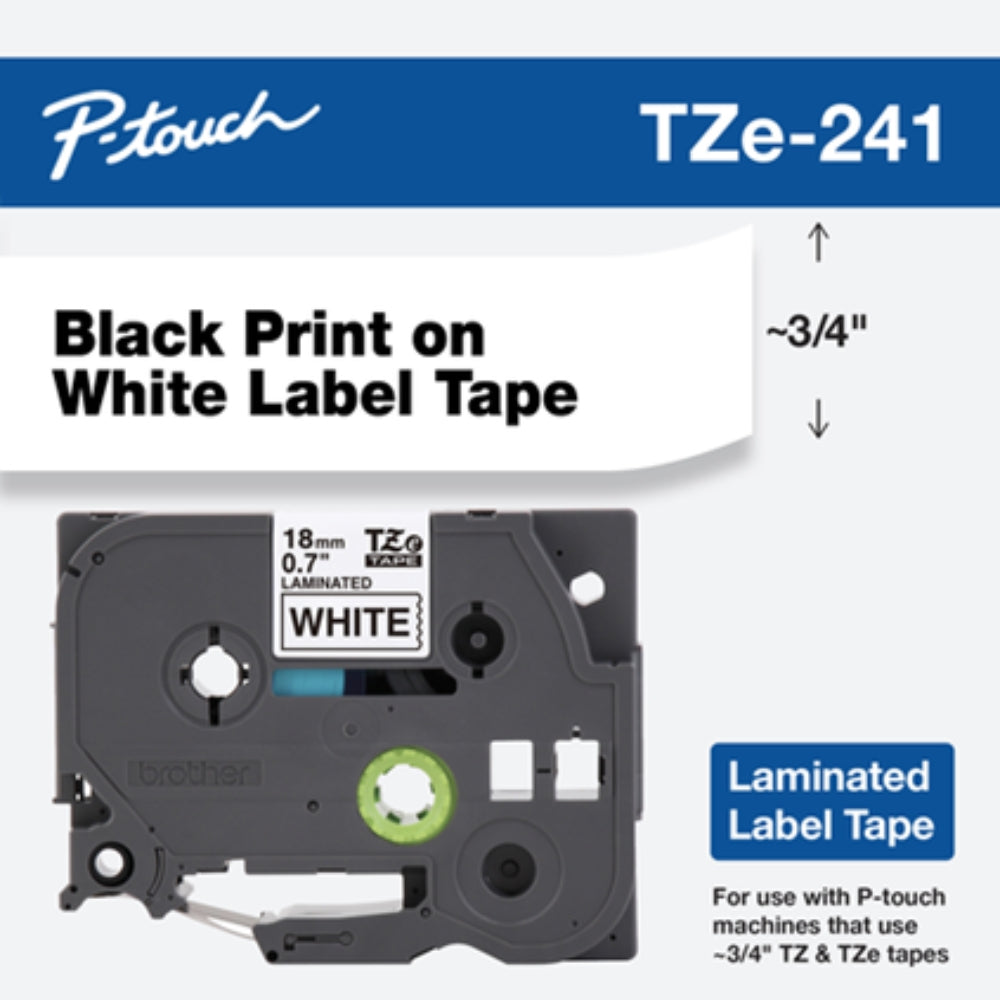 New, Pre-Owned - Brother TZe-241 3/4 In. Black On White P-touch Tape