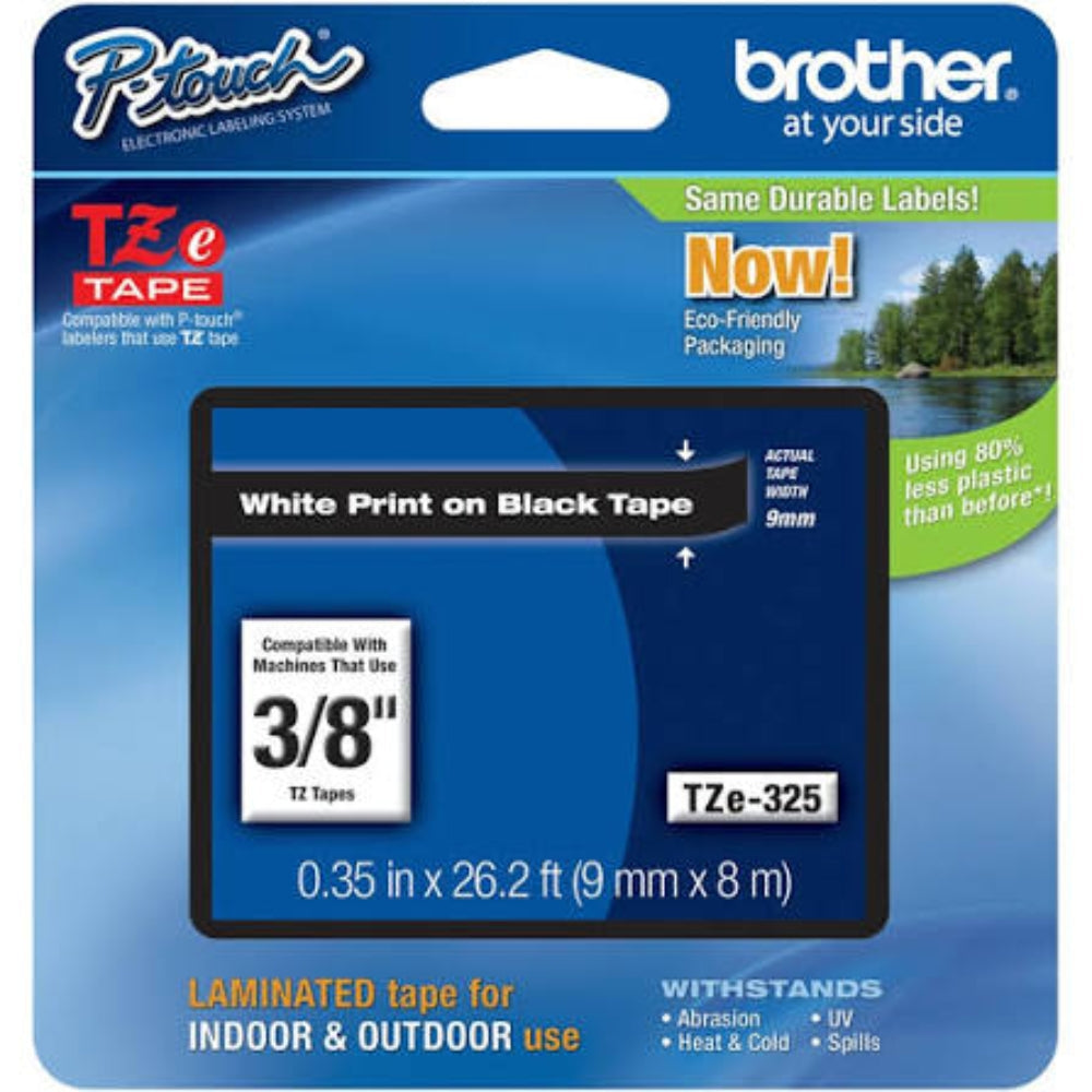 New, Pre-Owned - Brother TZe-325 Labelling Tape Cassette 9mm (W) * 8m (L) White on Black -TZe-325