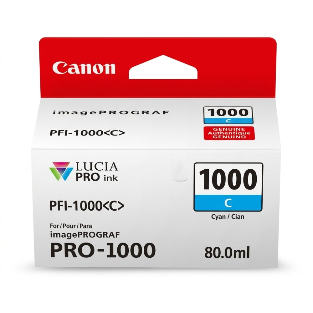 New, Pre-owned, Original Canon PFI-1000 Standard Yield Cyan Ink Cartridge, 0547C001