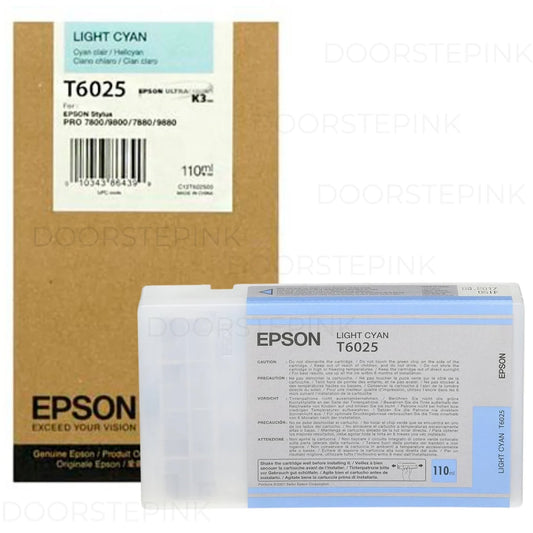 Genuine Epson T6025 110ml UltraChrome Light Cyan Ink Cartridge