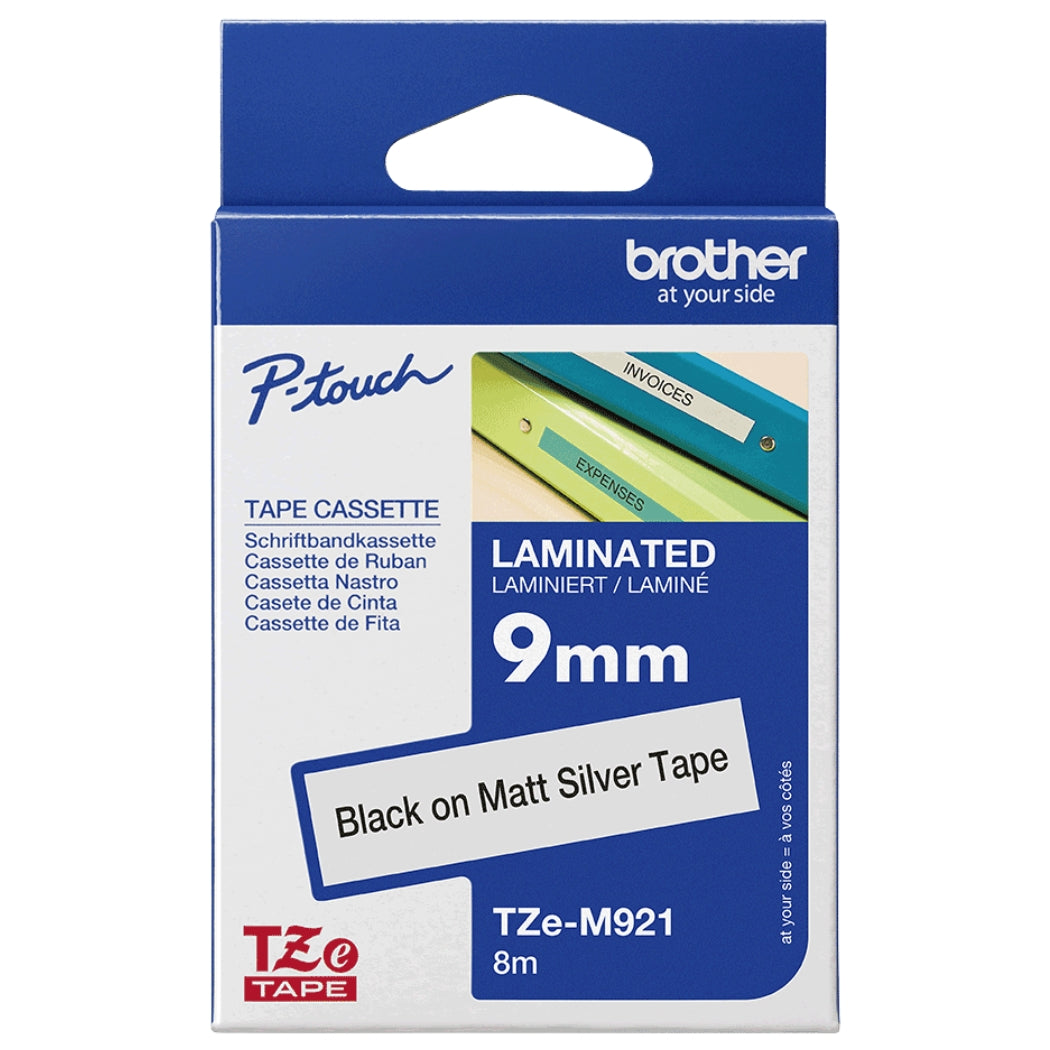 New, Pre-Owned - Brother TZe-M921 Labelling Tape Cassette 9mm Black on Matte Silver Tape-TZe-M921