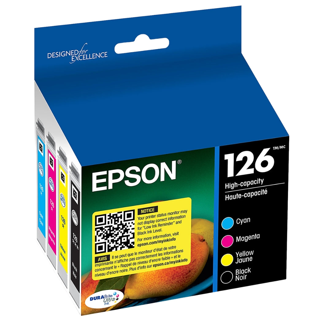 New, Pre-Owned - Epson 126 High-Yield Black, Cyan, Magenta & Yellow Ink Cartridges