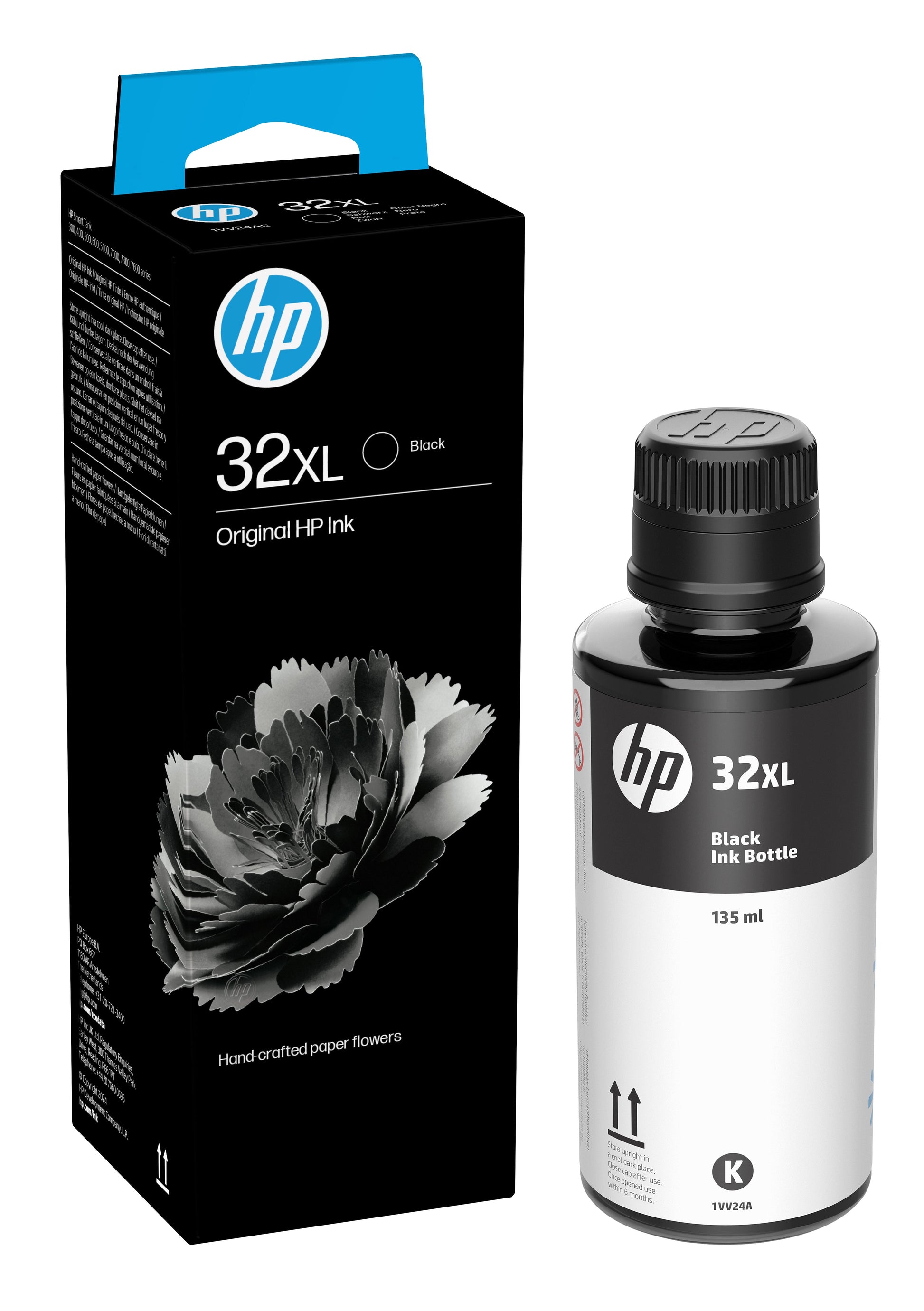 New, Pre-Owned, Original HP 32XL High Yield Black Ink Bottle, 1VV24AN