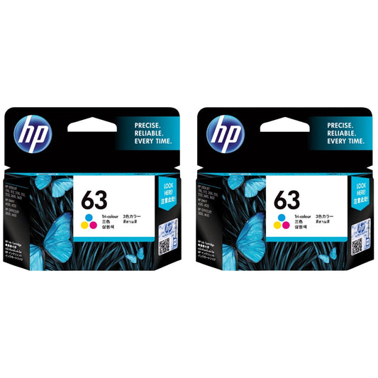 New, Pre-Owned - HP 63 (F6U61AN) Tri-Color Ink Cartridge- 2 Pack