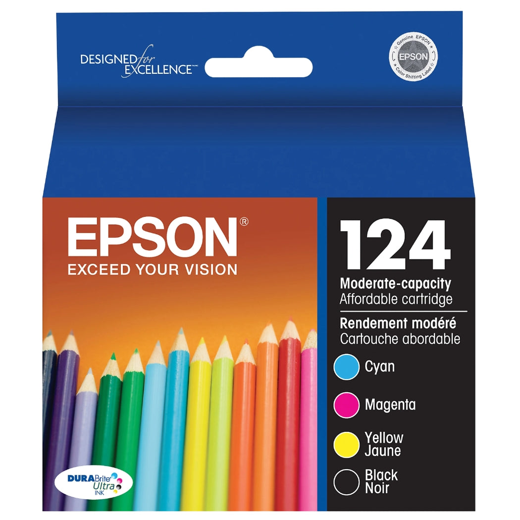 New, Pre-Owned - Epson T124 Standard Yield Multi-Color (4-Pack) Ink Cartridge, T124120-BCS