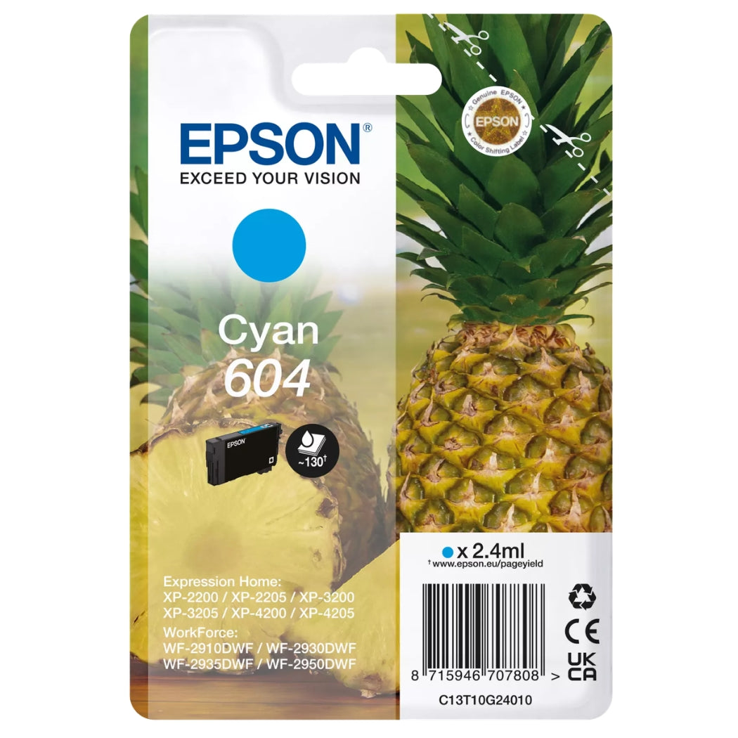 New, Pre-Owned - Epson 604 Standard Yield Cyan Ink Cartridge,  C13T10G24010