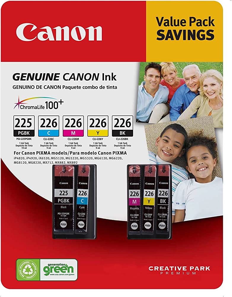 Canon 1 PGI-225 Black / CLI-226 1 Black and 3 Colors 5-Pack Ink Cartridge