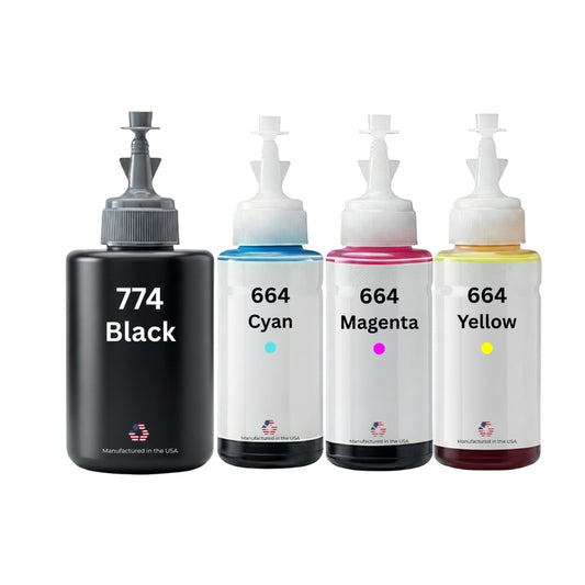 US Remanufactured for Epson 774/664 (774Bk/664CMY) High Yield Ink Bottle Made in the USA, 4-Pack