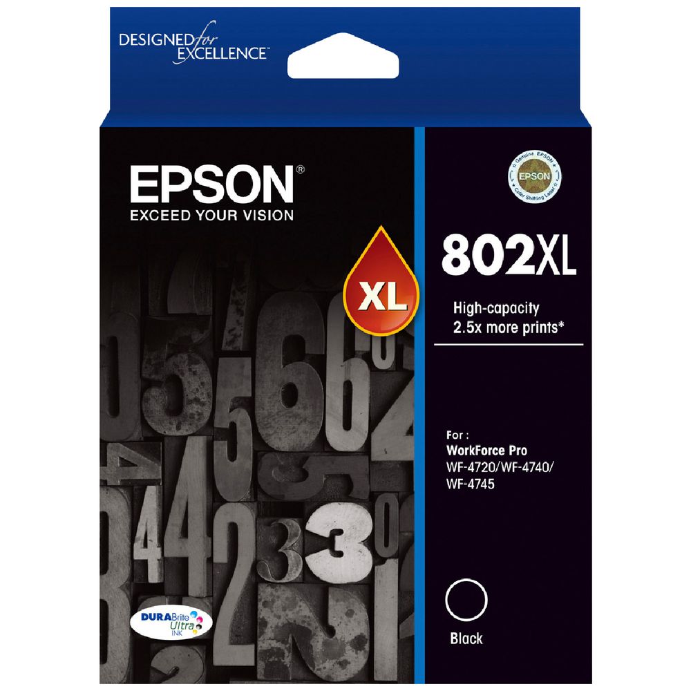 New, Pre-Owned, Original Epson 802XL High Yield Black  Ink Cartridge, T802XL120