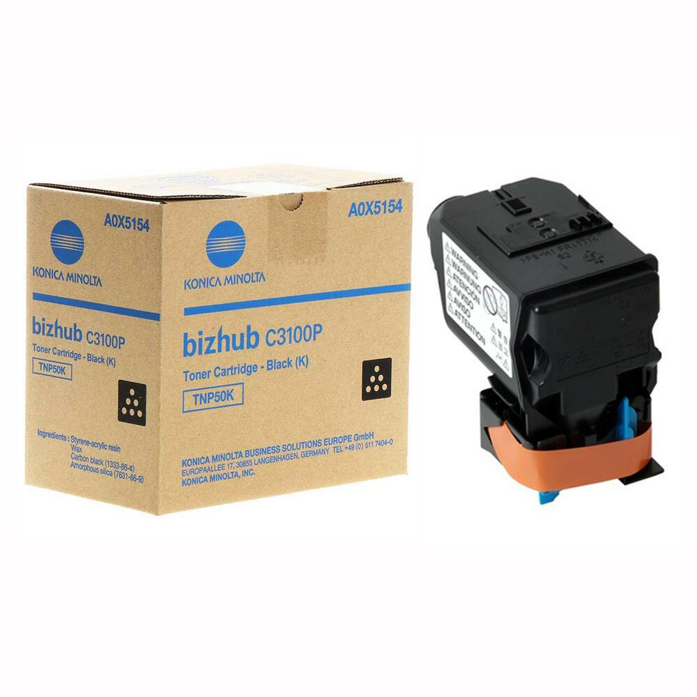 New, Pre-Owned, Original Konica Minolta TNP50BK Standard Yield Black Toner Cartridge, A0X5154