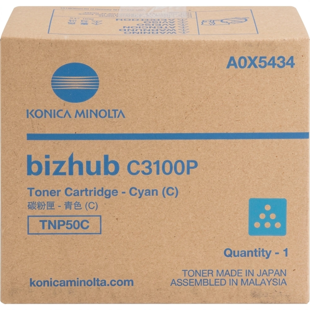 New, Pre-Owned, Original Konica Minolta TNP50C Standard Yield Cyan Toner Cartridge, A0X5434