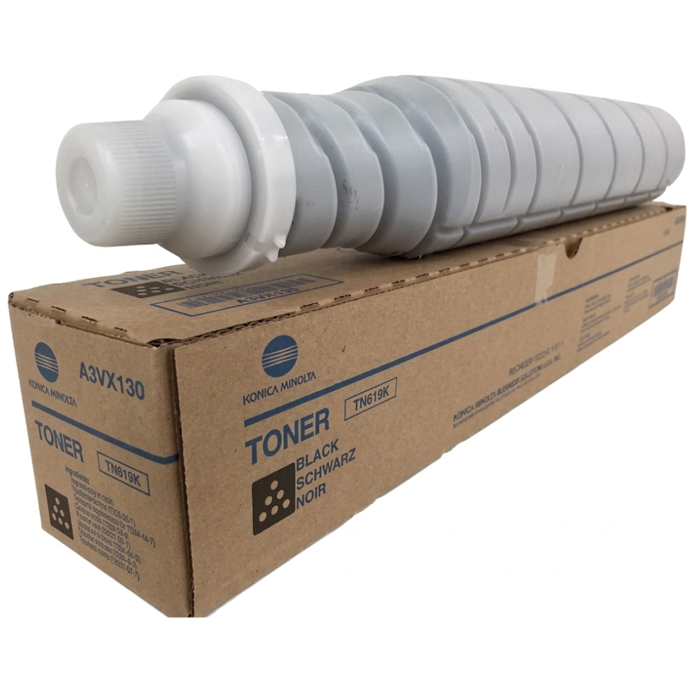 New, Pre-Owned, Original Konica Minolta TN619K High Yield Black Toner Cartridge, A3VX130