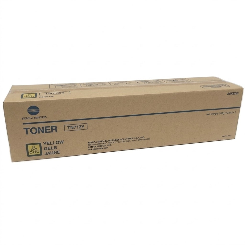 Original Konica Minolta TN713Y Standard yield Yellow Toner Cartridge, A9K8230