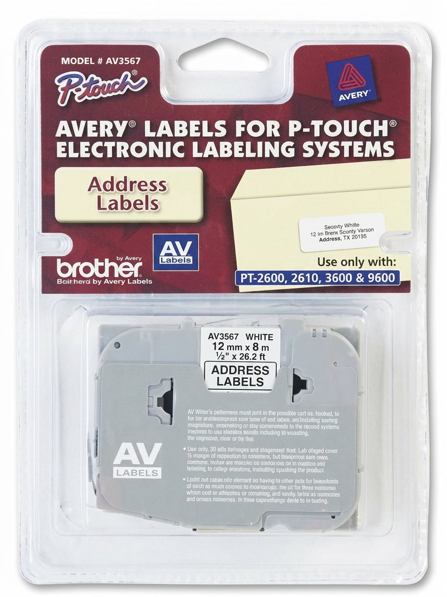 New, Pre-Owned, Original Brother P-touch  AV2067 Black On White Address Label (20mm x 67mm ), AV-2067
