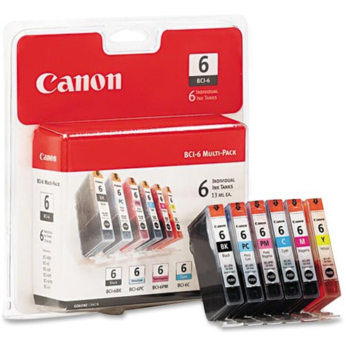 Original Canon BCI-6 Standard Yield Multi-Color Ink Cartridge, 6-Pack