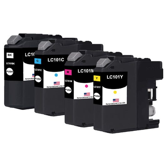 U.S. Remanufactured for Brother LC101BK Black / 3 Color 4-Pack Ink Cartridges