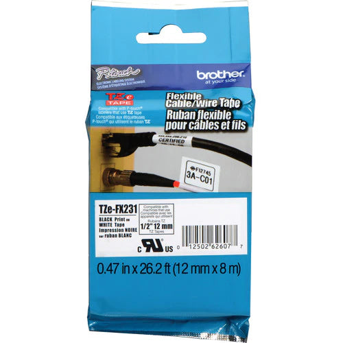 Genuine Brother TZe-FX231 Labelling Tape Cassette Black on White