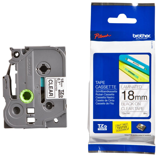 Genuine Brother TZe-141 Labelling Tape Cassette â€“ Black on Clear