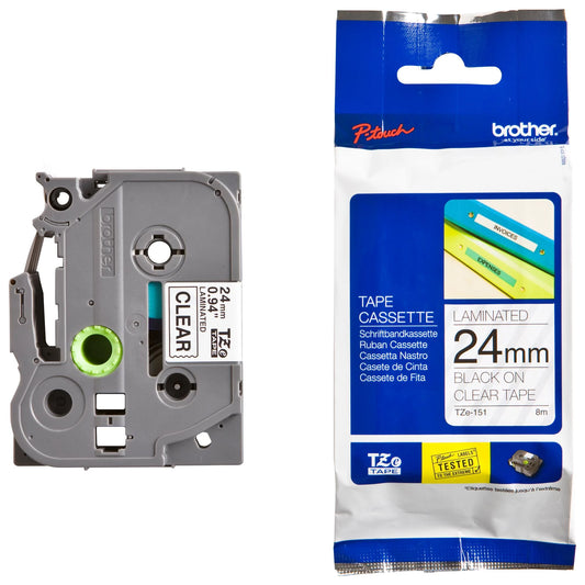 Genuine Brother TZe-151 Labelling Tape Cassette â€“ Black on Clear