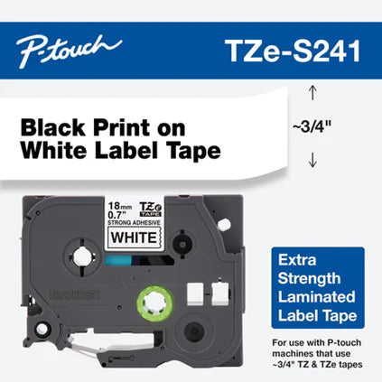 Genuine Brother TZe-S241 Labelling Tape Cassette â€“ Black on White