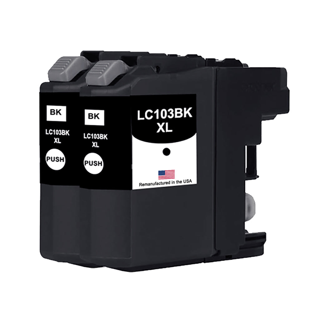 U.S. Remanufactured for Brother LC103BK XL High Yield Black Ink Cartridge Twin Pack