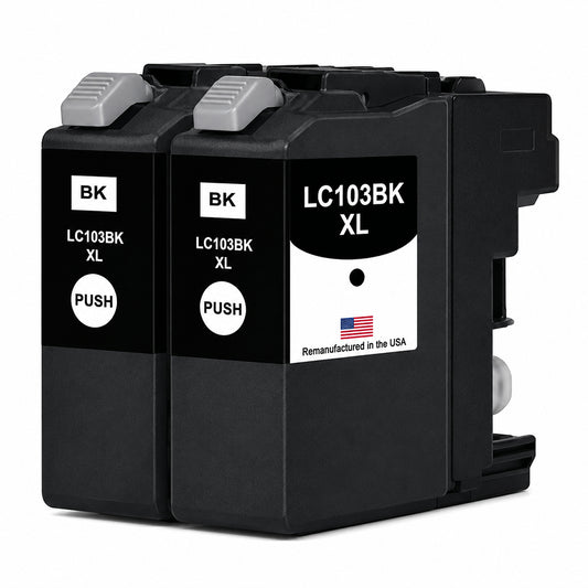 U.S. Remanufactured for Brother LC103BK XL High Yield Black Ink Cartridge Twin Pack