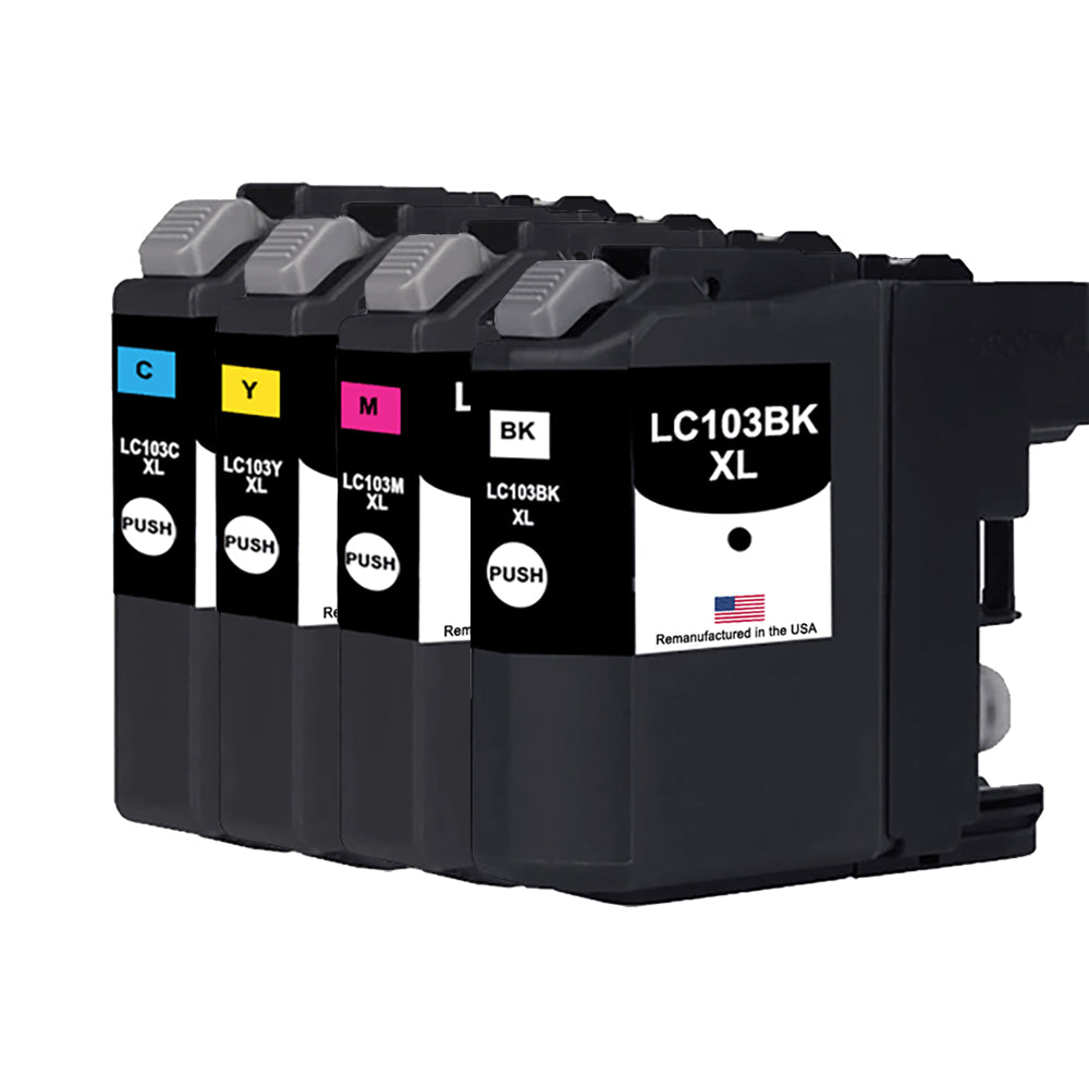 U.S. Remanufactured for Brother LC103 XL High Yield Black / 3 Color 4-Pack Ink Cartridge