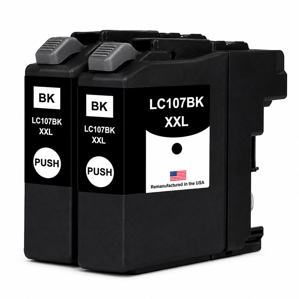 U.S. Remanufactured for Brother LC107BK XXL Super High Yield Black  Ink Cartridge Twin Pack