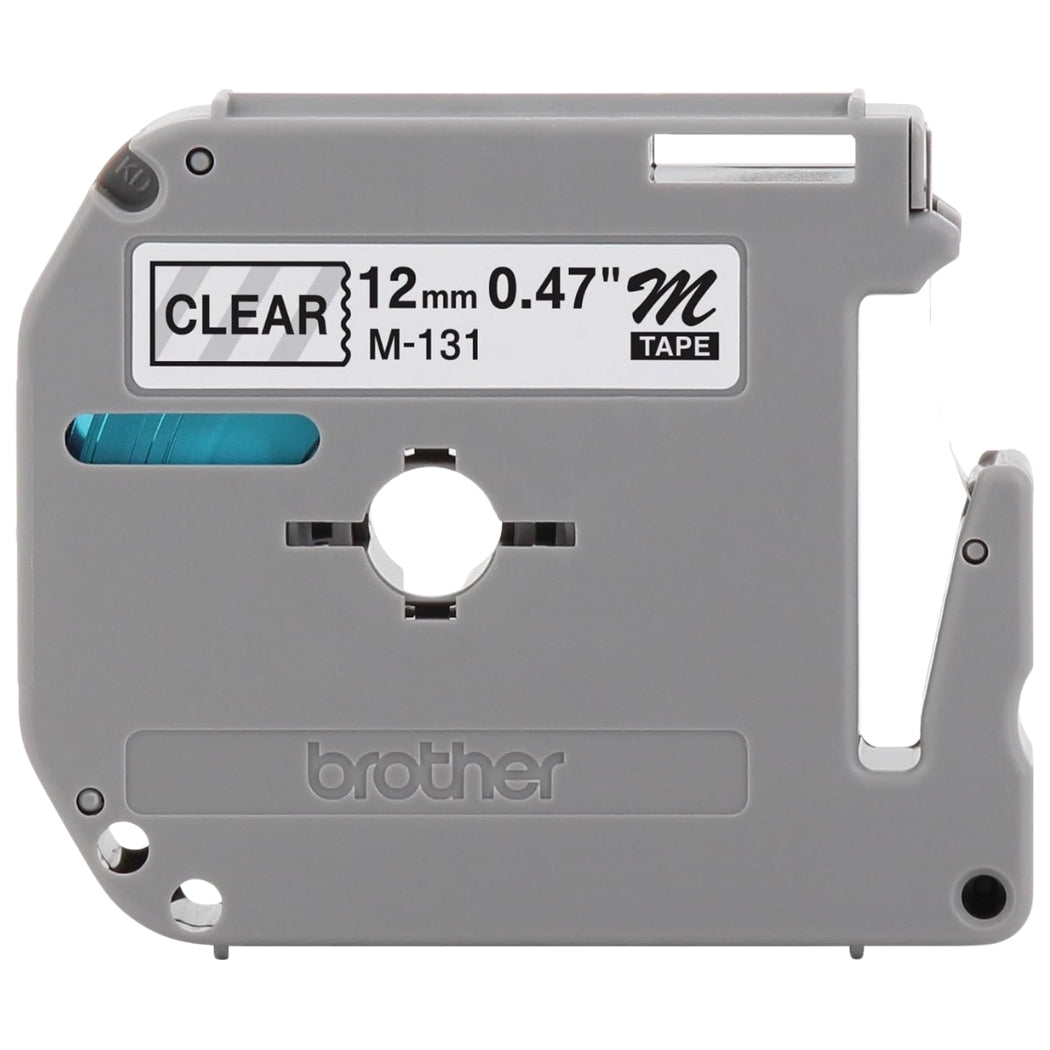 New, Pre-owned, Brother P-Touch M-131 Tape, 1/2" (0.47") Standard P-Touch Tape, Black on Clear, for Indoor Use, Water Resistant, 26.2 Feet (8M), Single-Pack