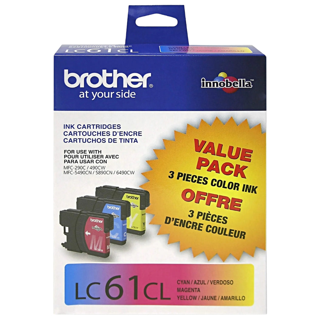 New, Pre-Owned - Brother LC61 Cyan, Magenta and Yellow Ink Cartridges (3 Pack)