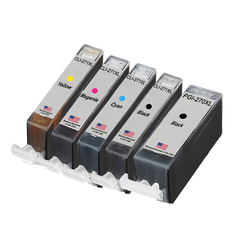 U.S. Remanufactured for for Canon 1 PGI-270XL Black / CLI-271XL 1 Black and 3 Colors Ink Cartridges 5-Pack